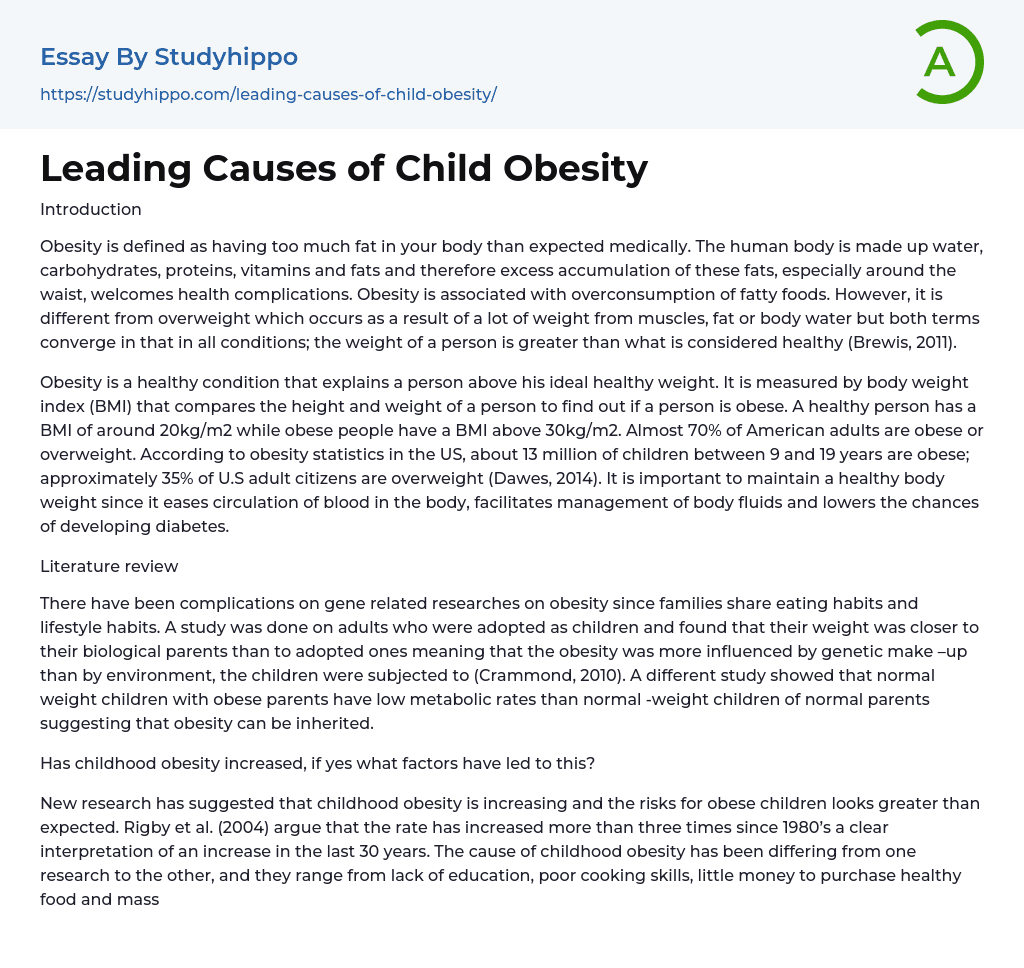 Leading Causes Of Child Obesity Essay Example StudyHippo