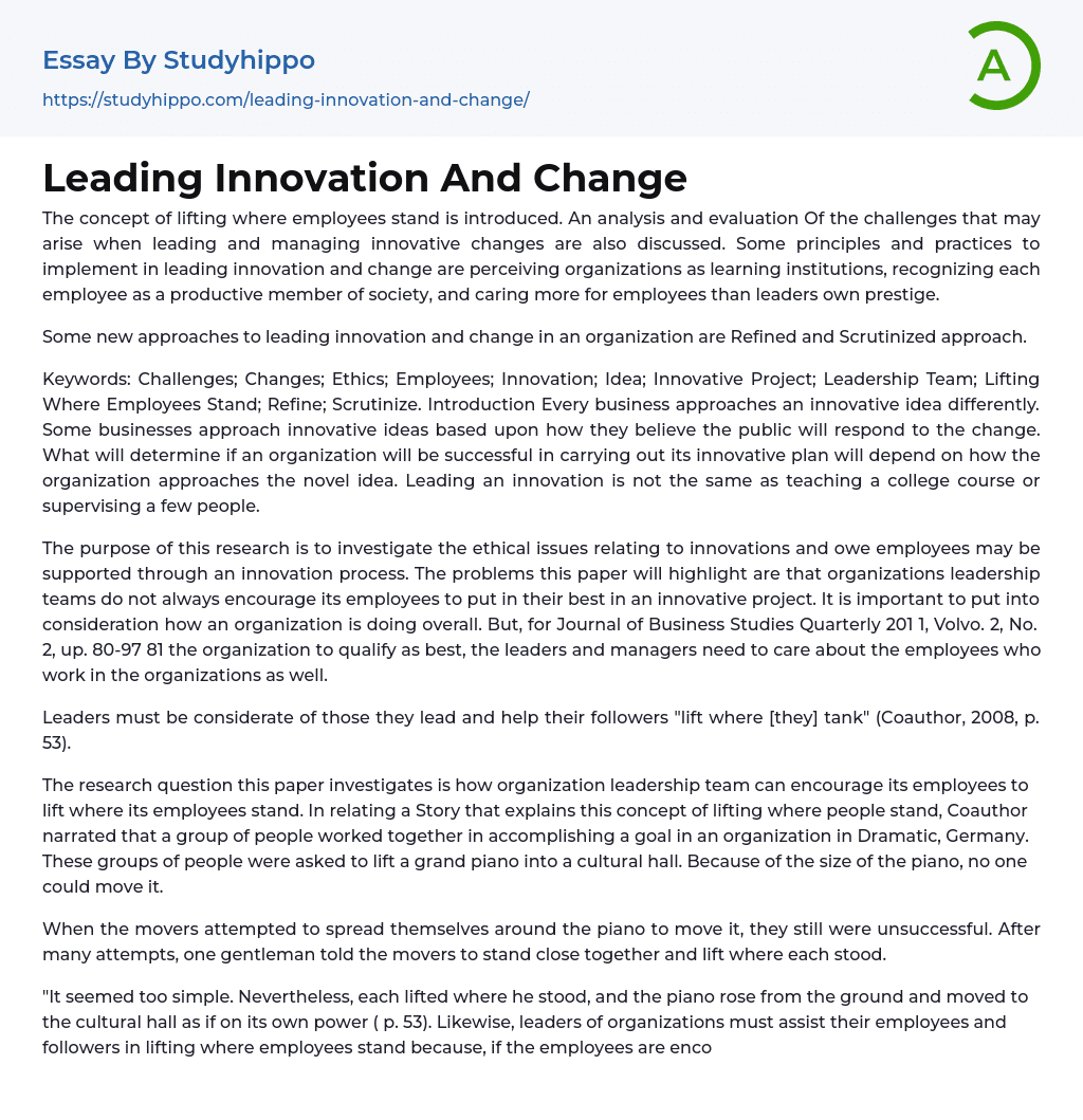 Leading Innovation And Change Essay Example
