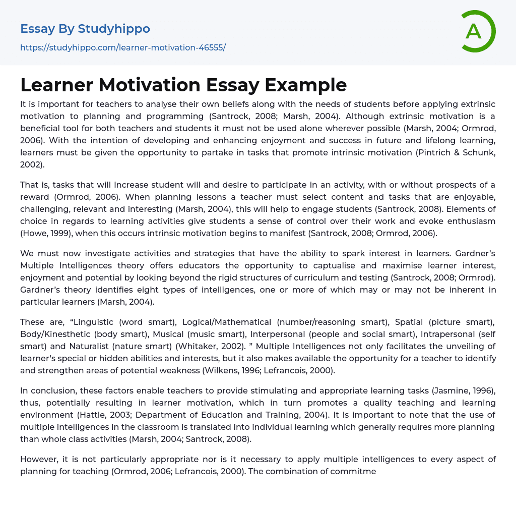 importance of motivation in education essay