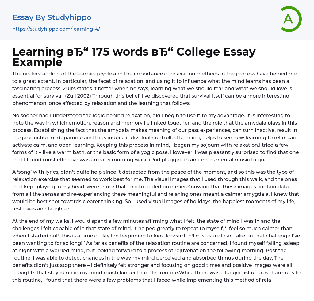 Learning 175 words College Essay Example