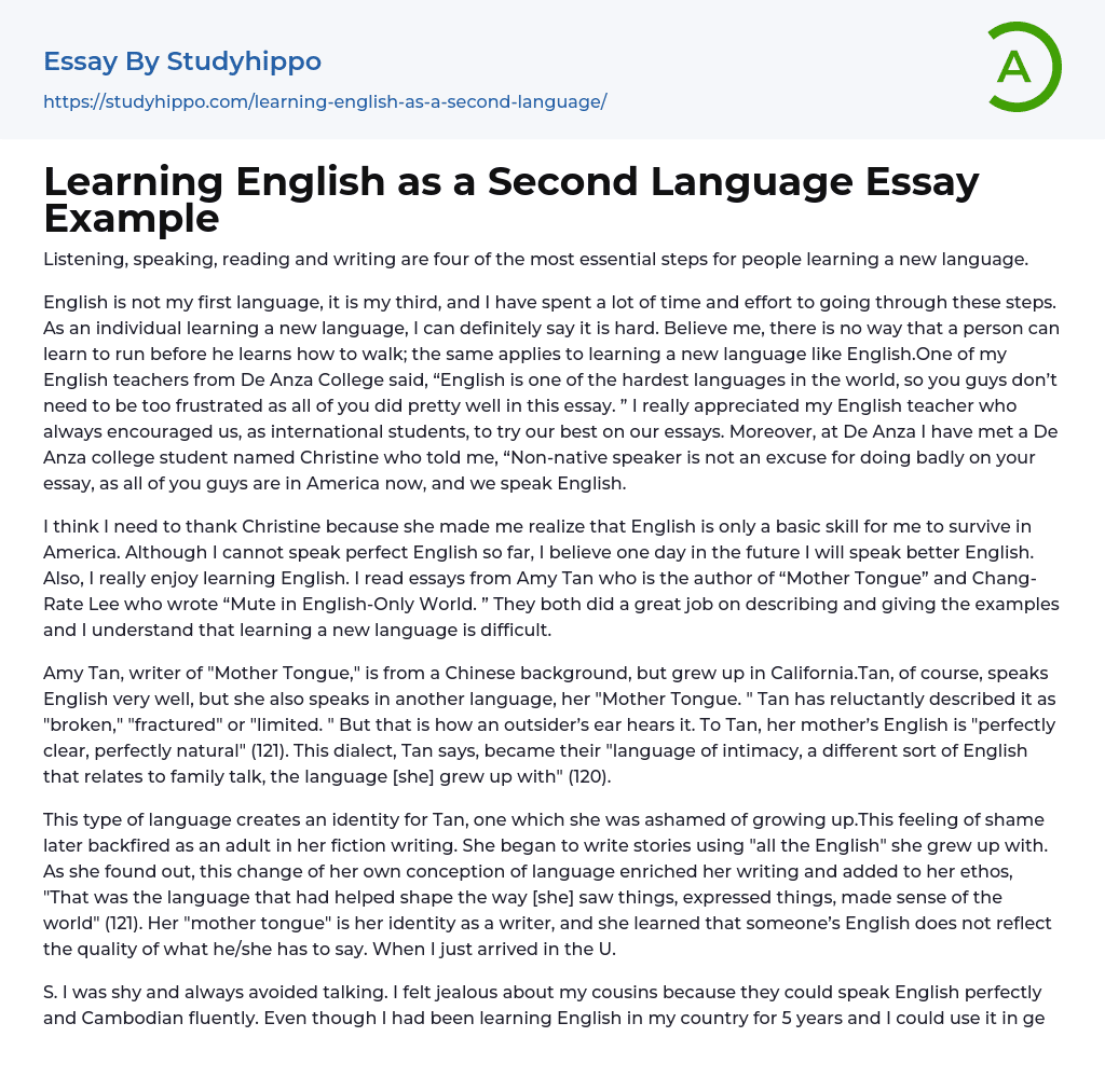 Learning English as a Second Language Essay Example