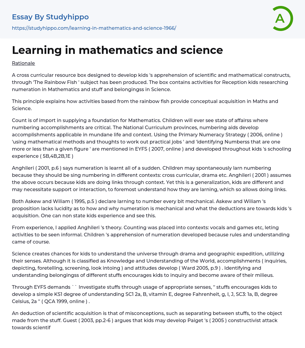 Learning in mathematics and science Essay Example