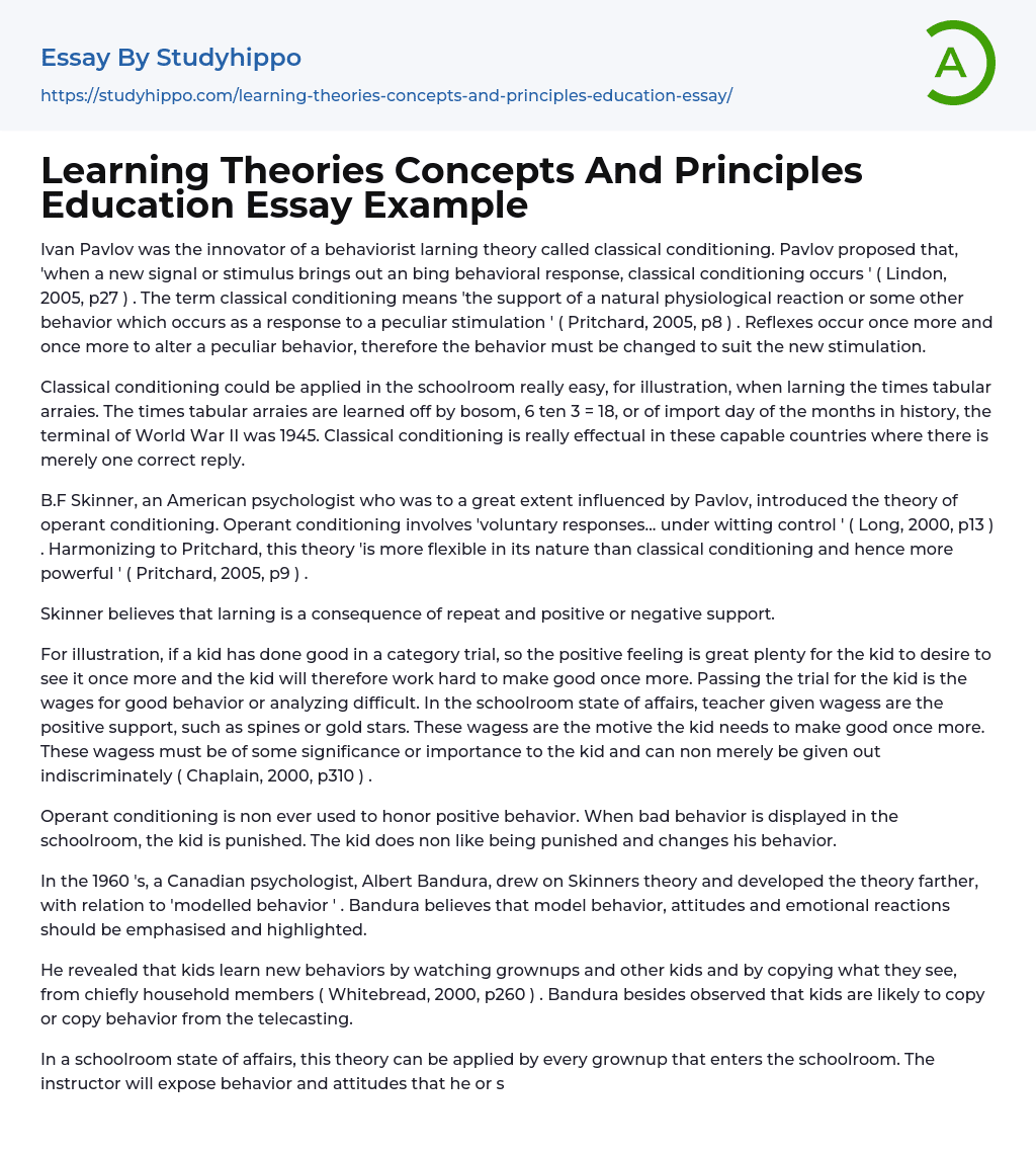 Learning Theories Concepts And Principles Education Essay Example