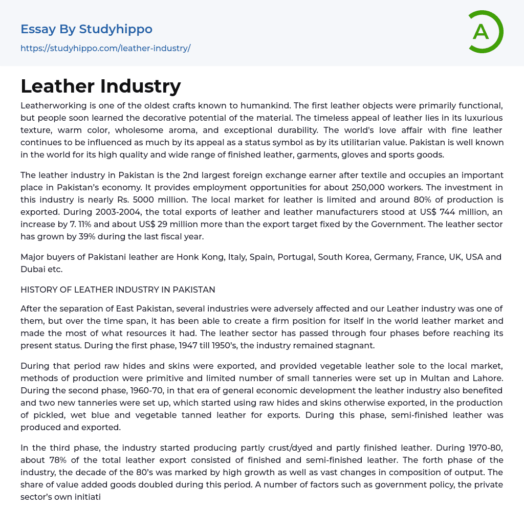 Leather Industry Essay Example
