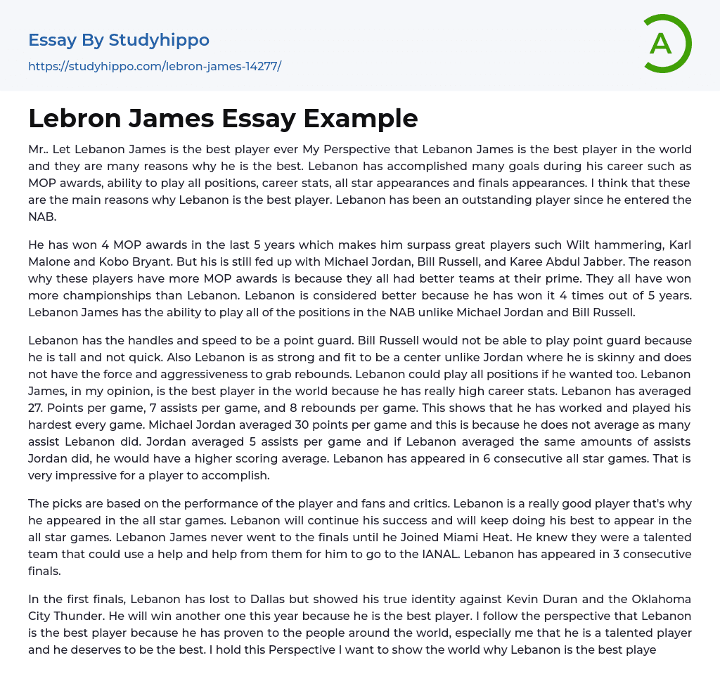 Lebron James Essay Example