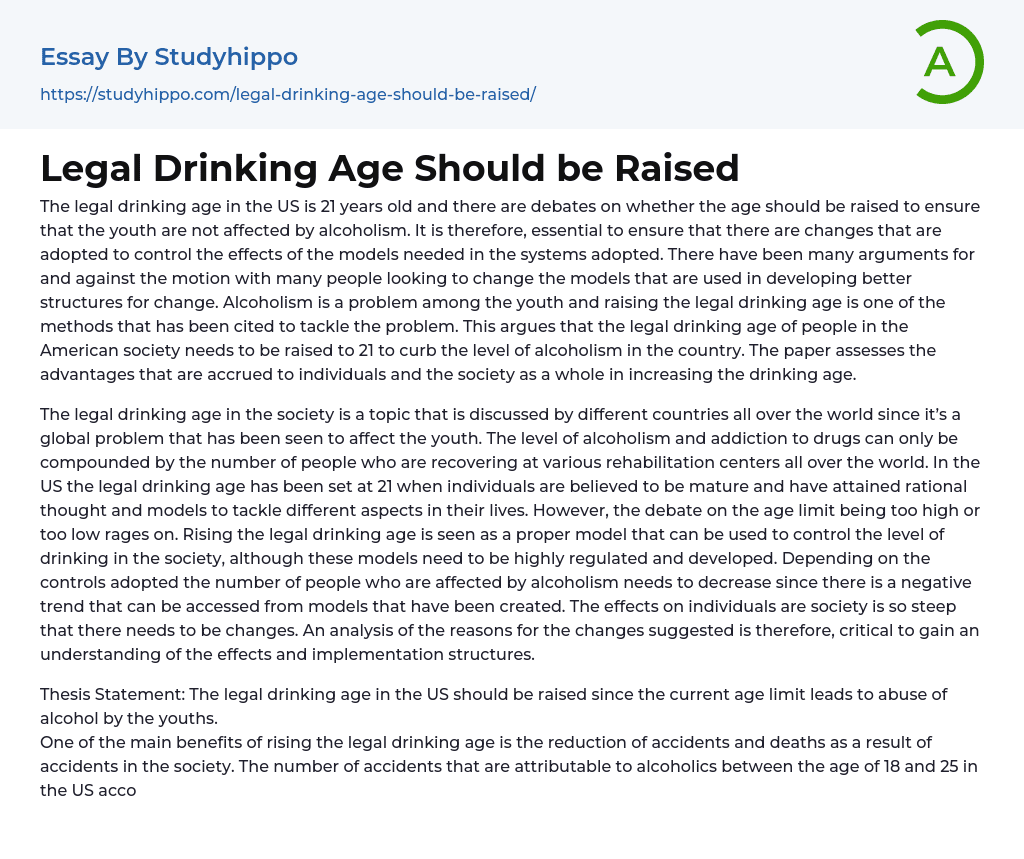 sample essay on legal drinking age in the u.s