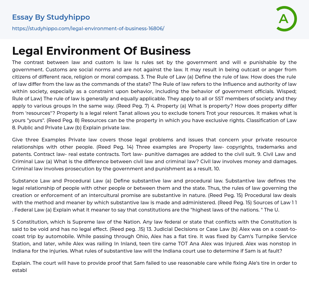 Legal Environment Of Business Essay Example