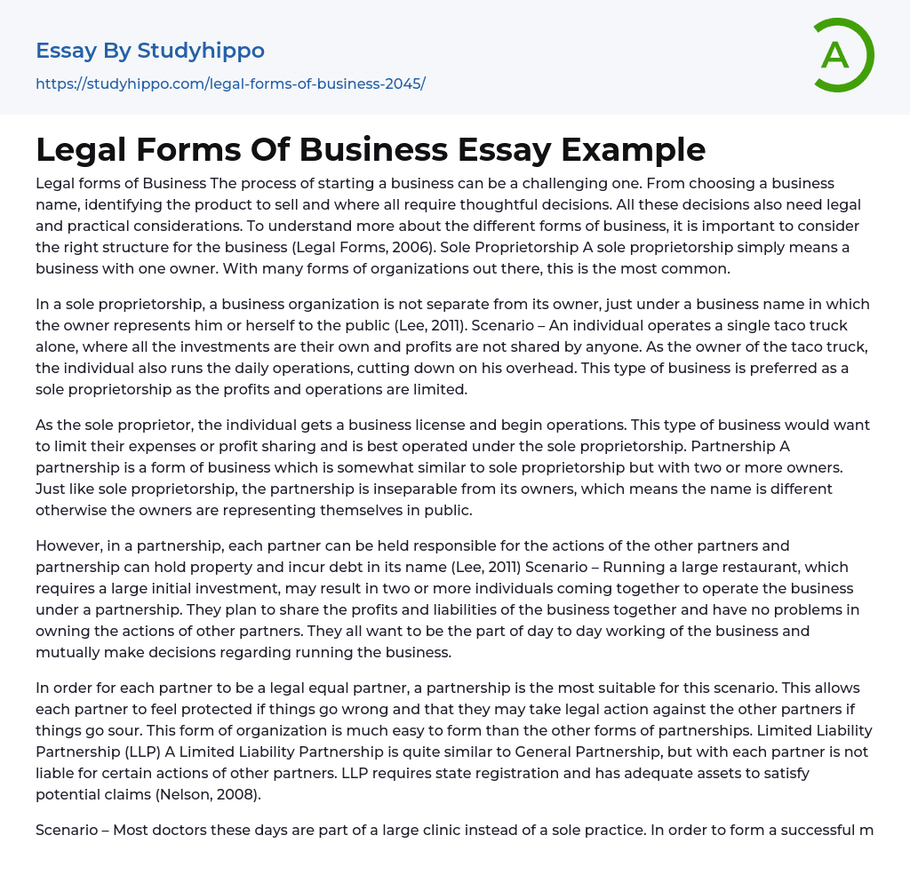 Legal Forms Of Business Essay Example StudyHippo