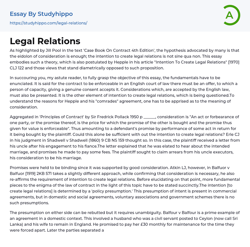 Legal Relations Essay Example