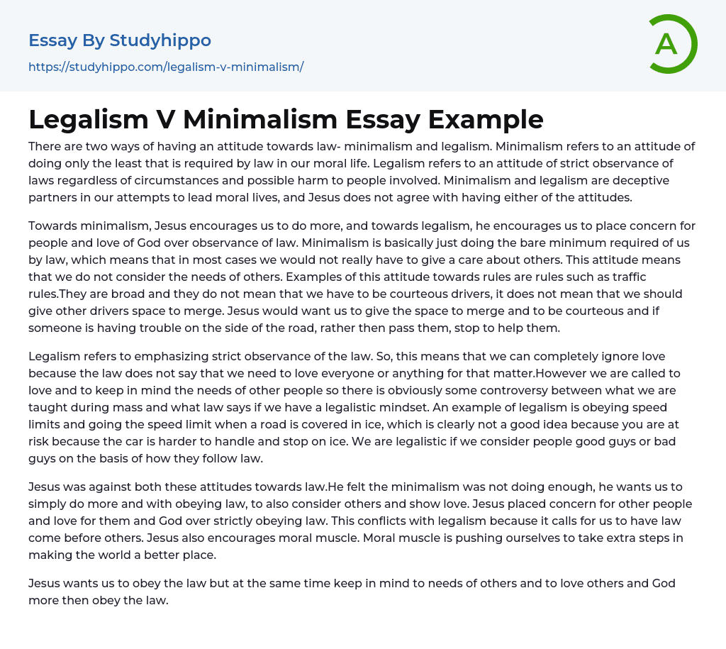Legalism V Minimalism Essay Example