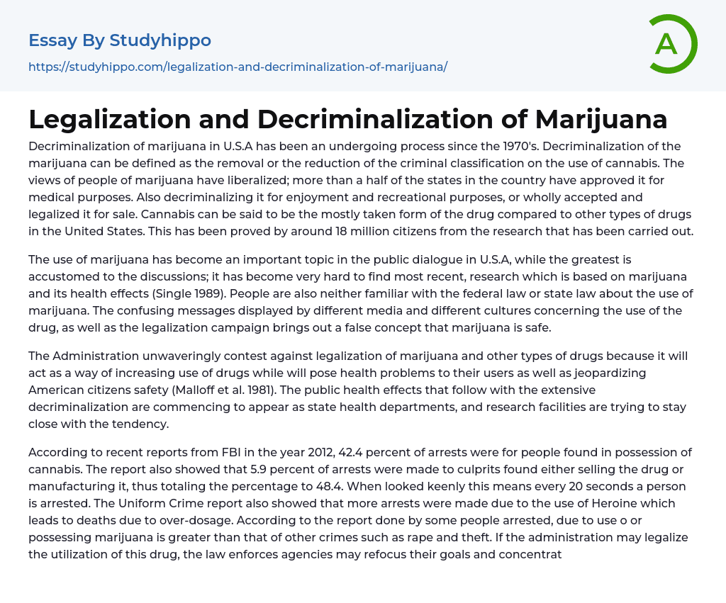 essay on decriminalization of marijuana