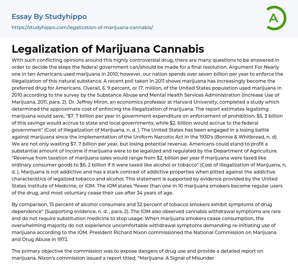 essay of legalization of cannabis