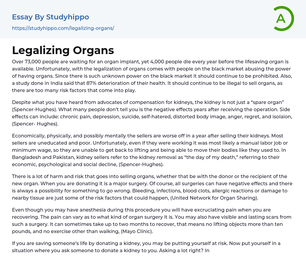 Legalizing Organs Essay Example