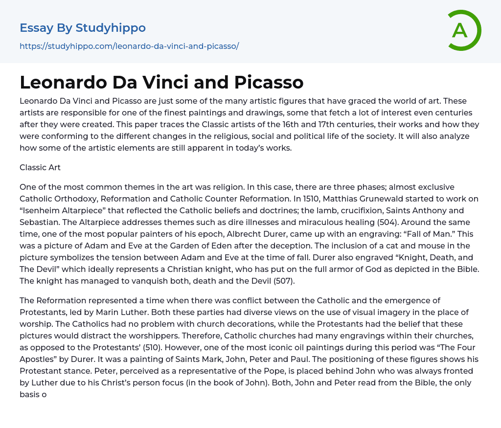 Leonardo Da Vinci and Picasso Essay Example