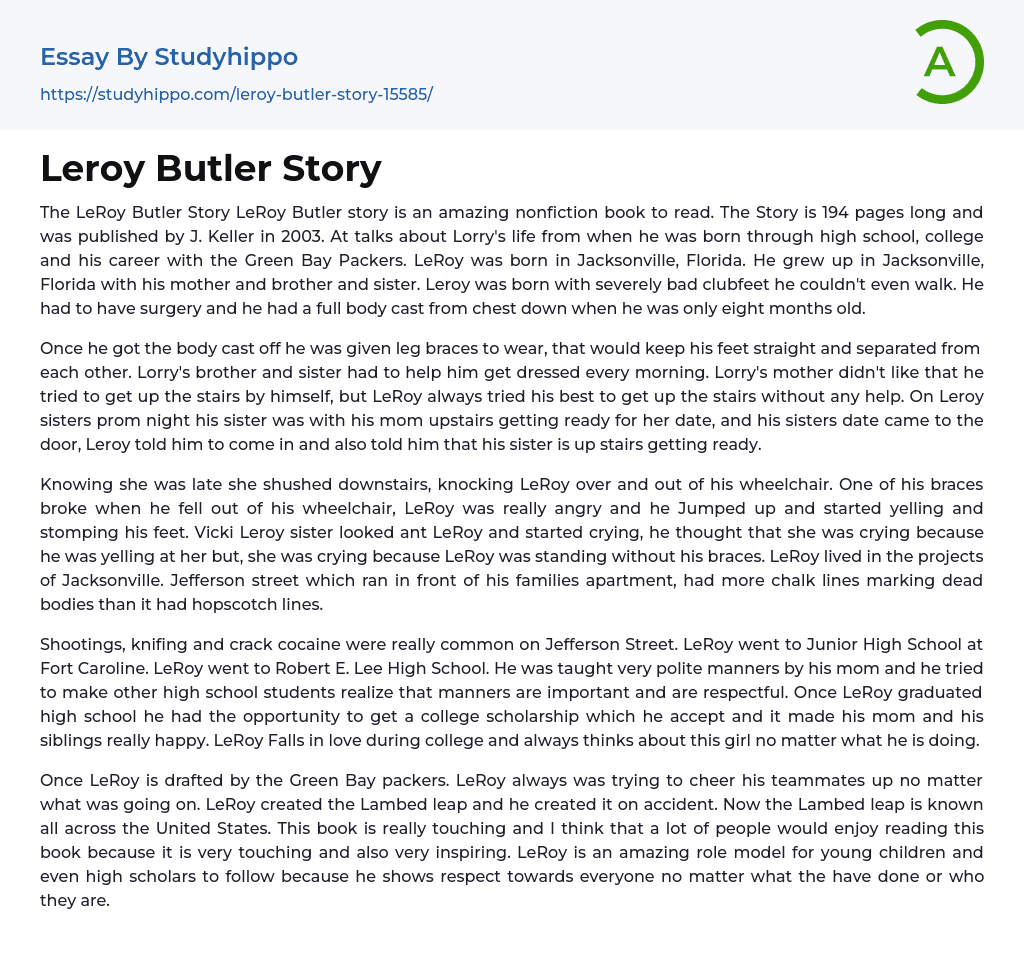 Leroy Butler Story Essay Example
