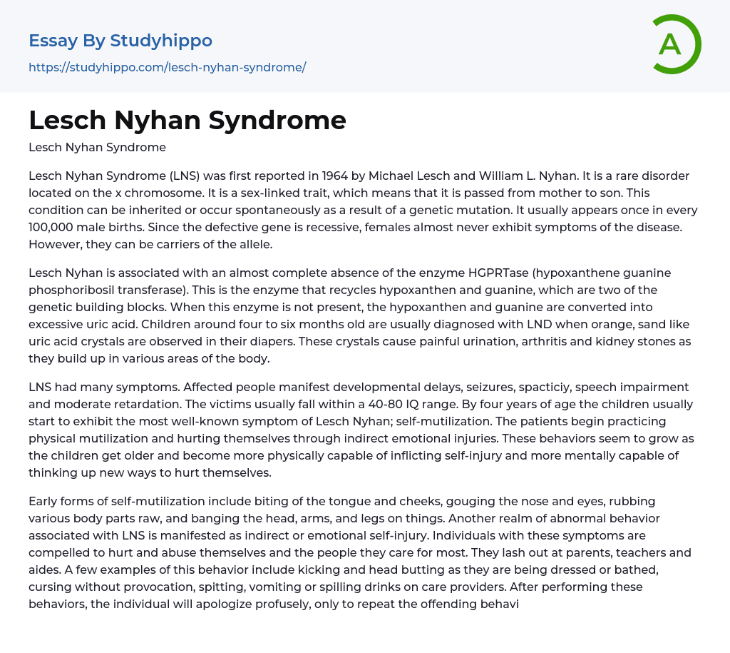Lesch Nyhan Syndrome Essay Example