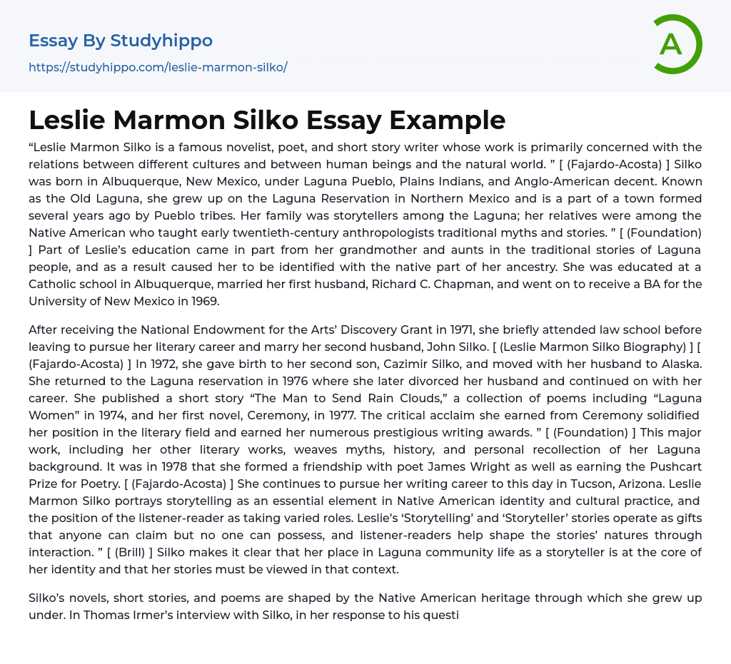 Leslie Marmon Silko Essay Example