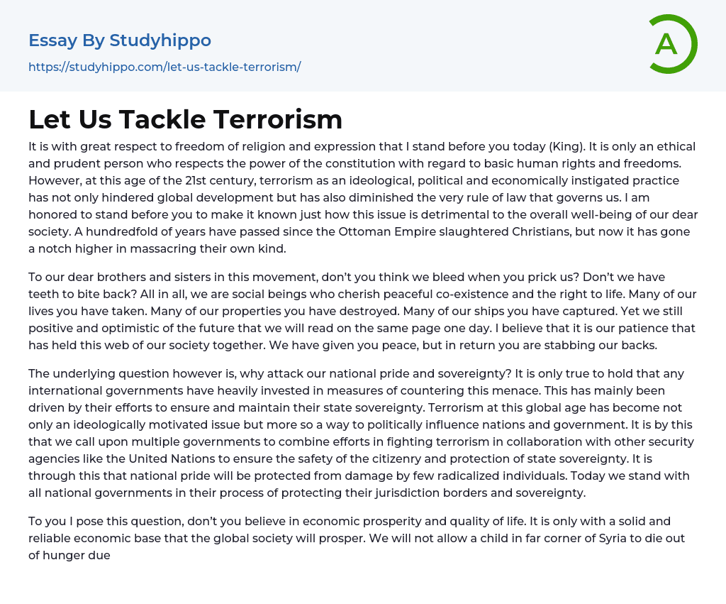 Let Us Tackle Terrorism Essay Example