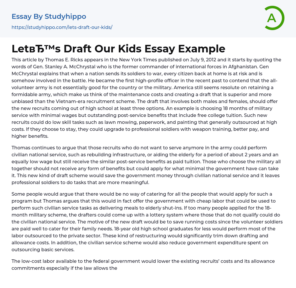 Let’s Draft Our Kids Essay Example