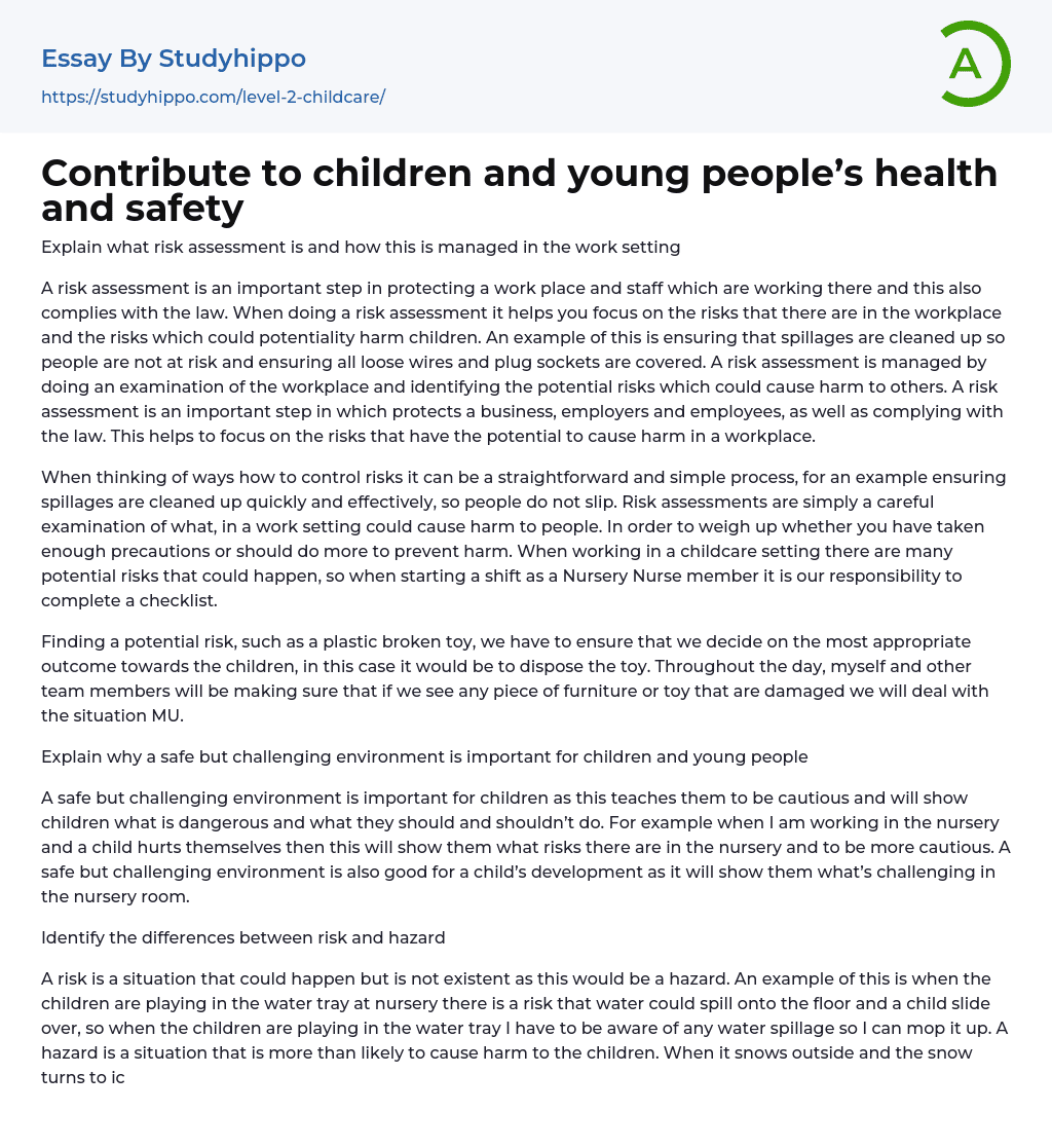 Contribute to children and young people’s health and safety Essay Example