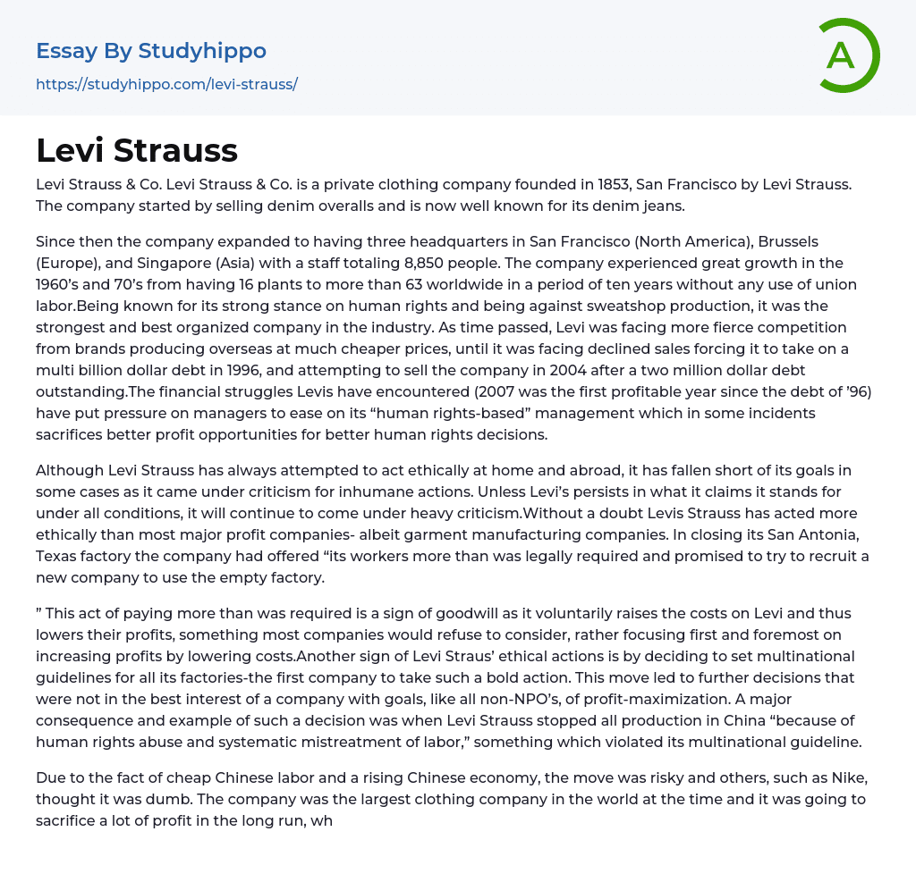 Levi Strauss Essay Example