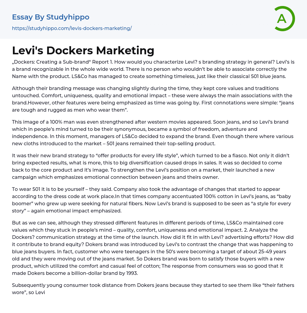 Levi’s Dockers Marketing Essay Example