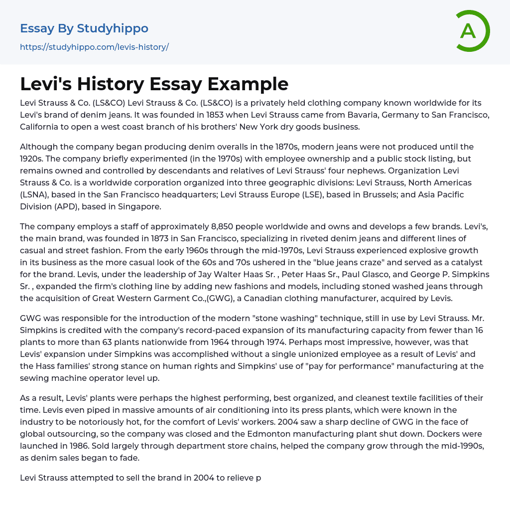 Levi’s History Essay Example