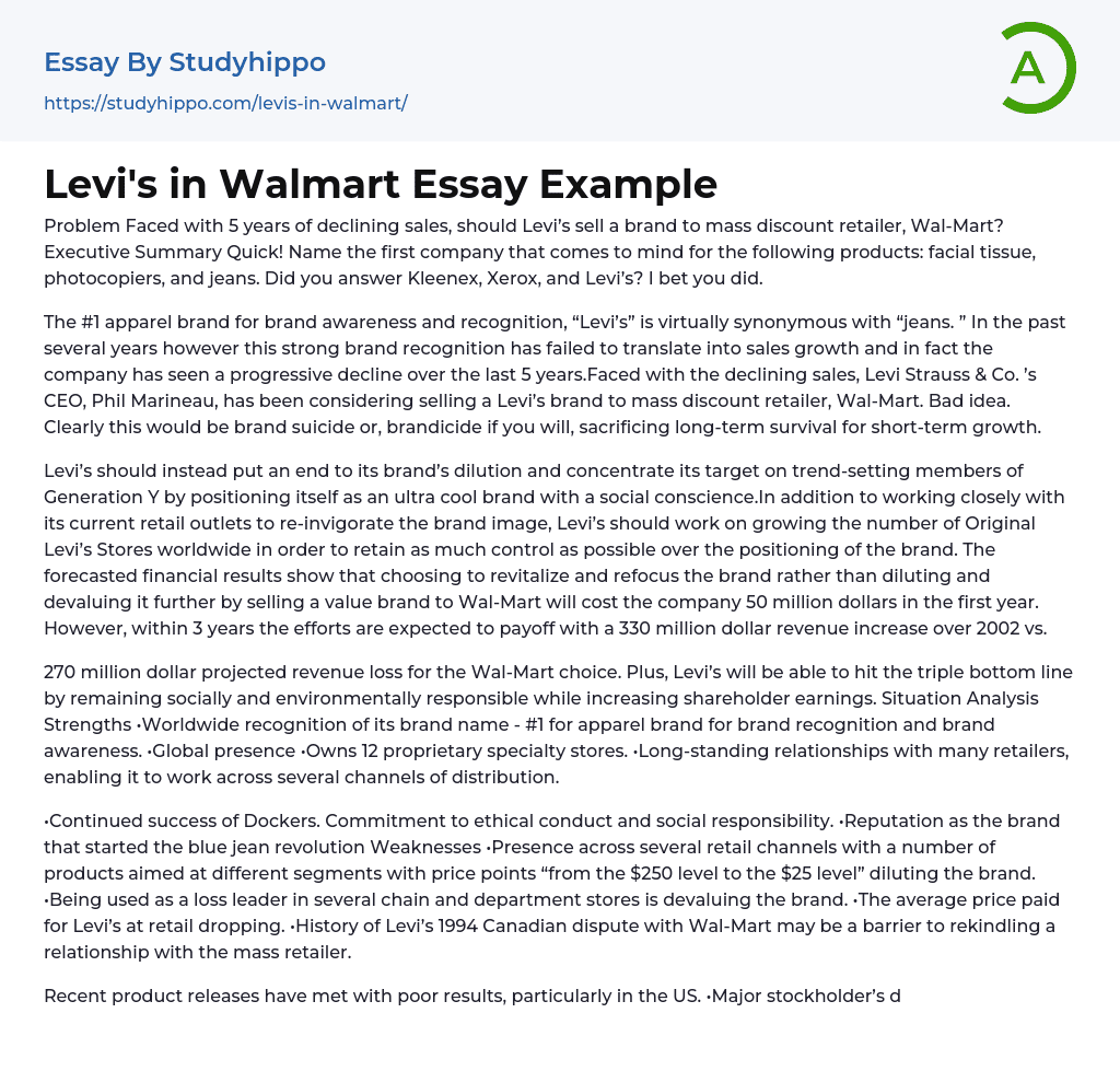 Levi’s in Walmart Essay Example