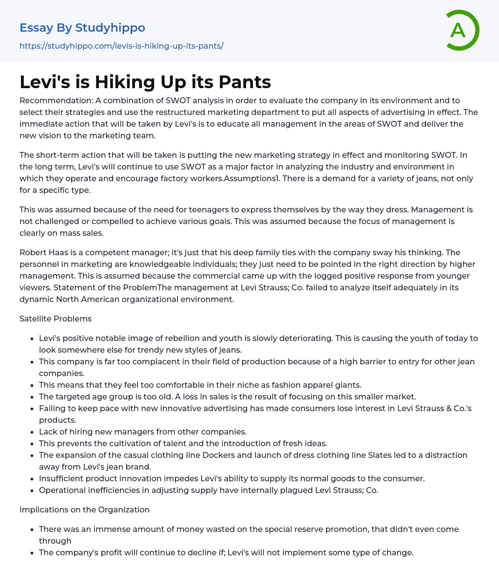 Levi’s is Hiking Up its Pants Essay Example