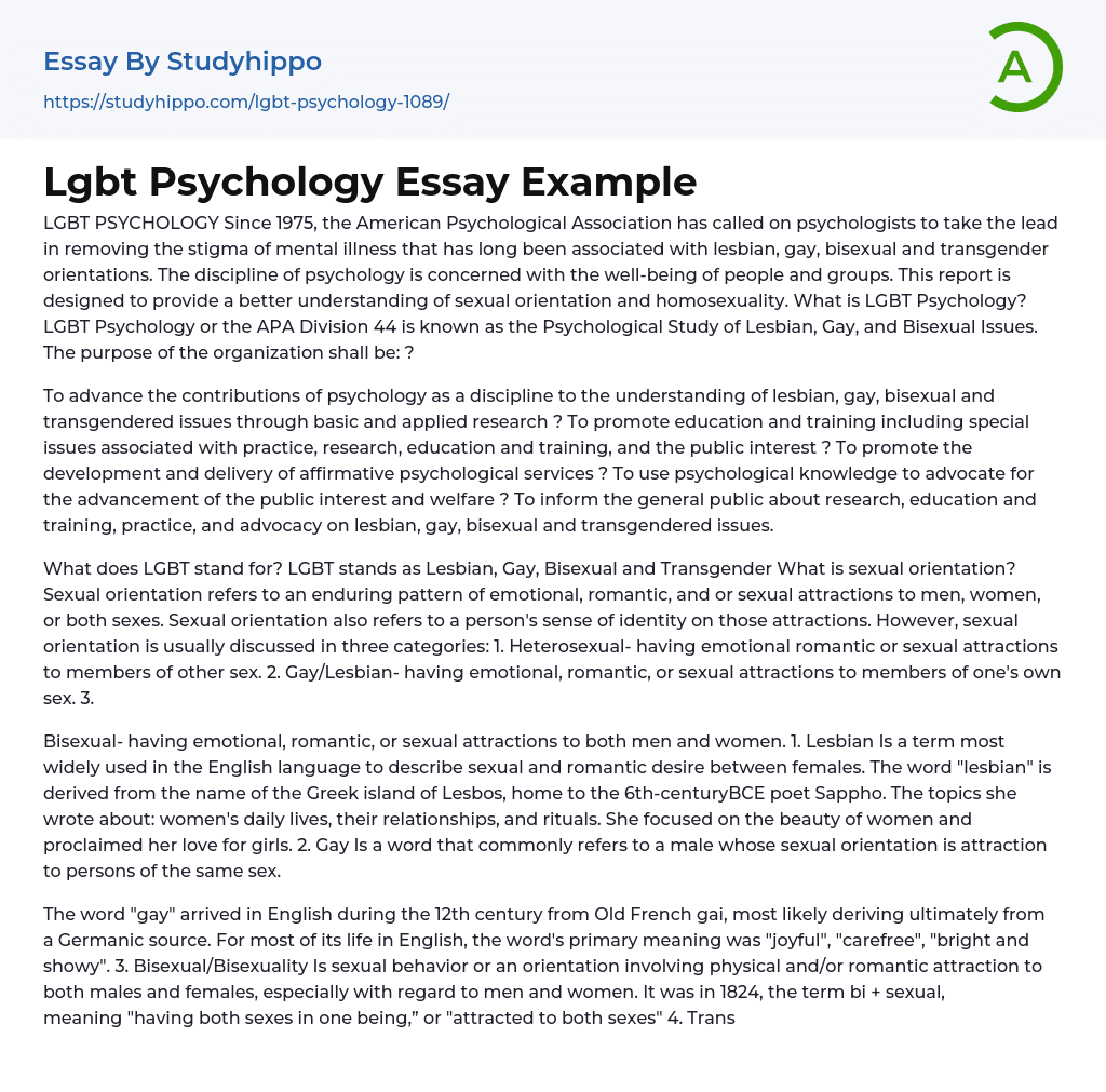 Lgbt Psychology Essay Example
