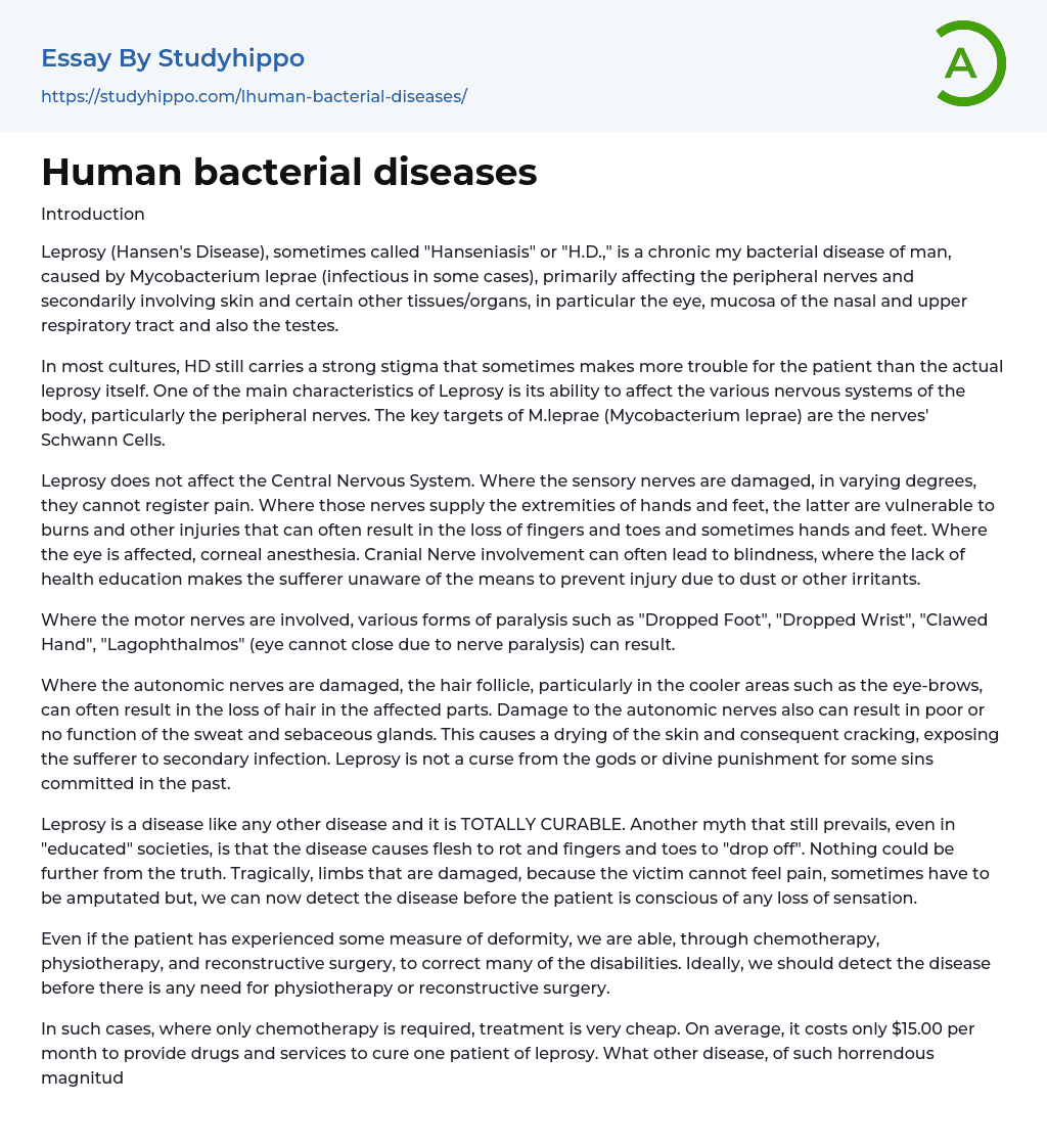 Human bacterial diseases Essay Example