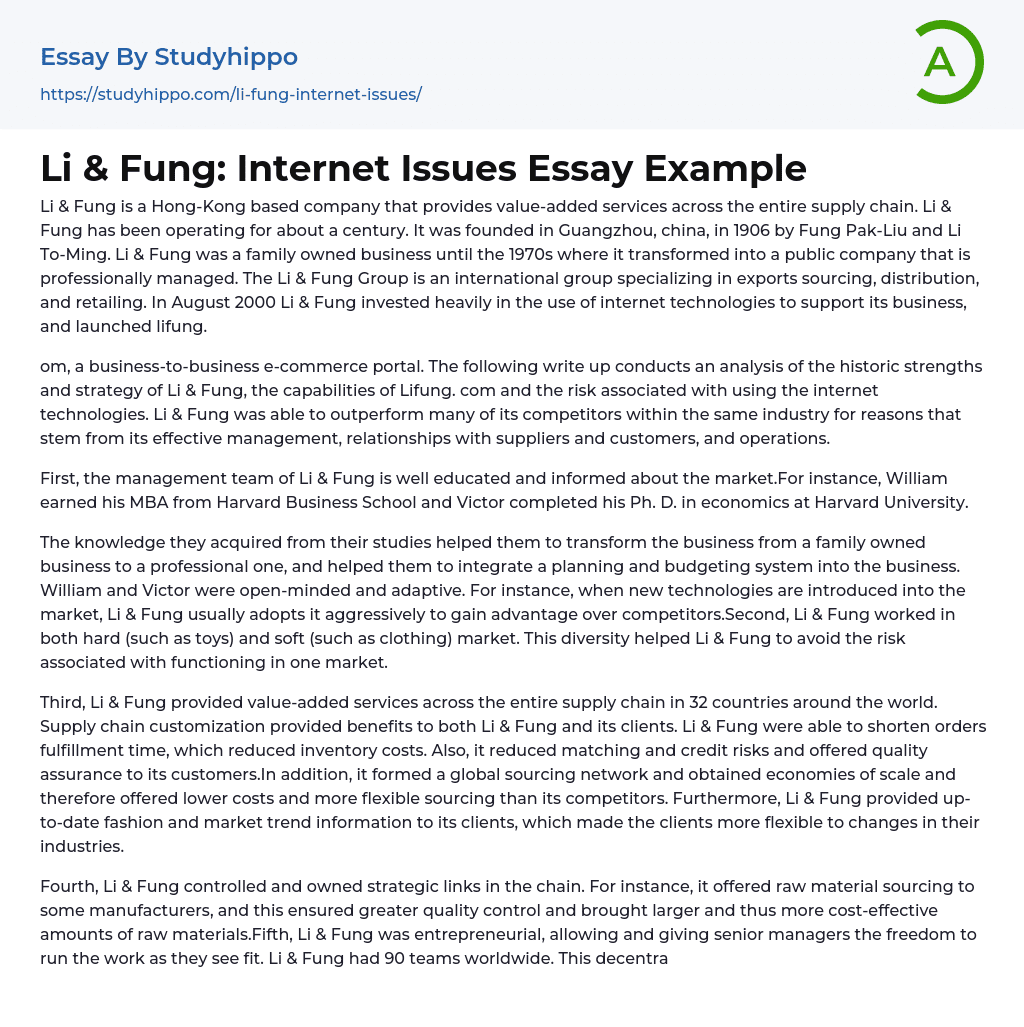Li & Fung: Internet Issues Essay Example