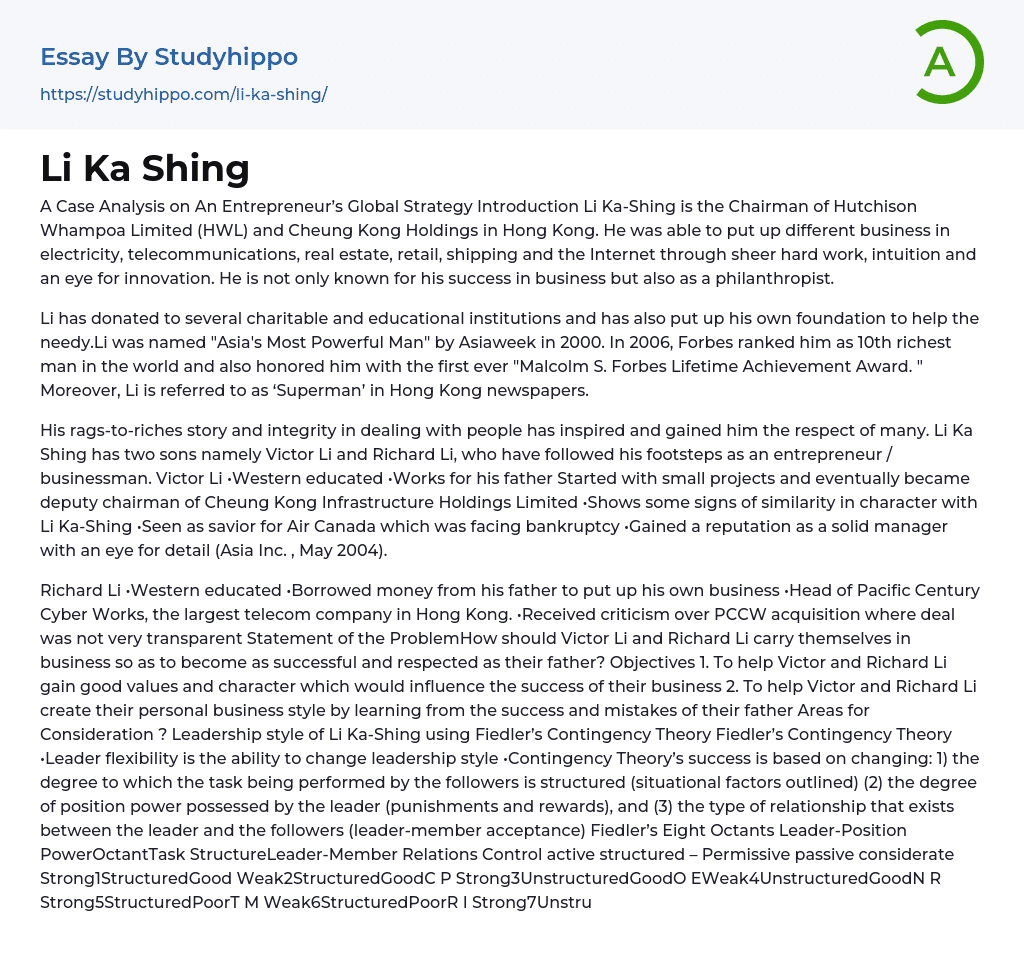 Li Ka Shing Essay Example