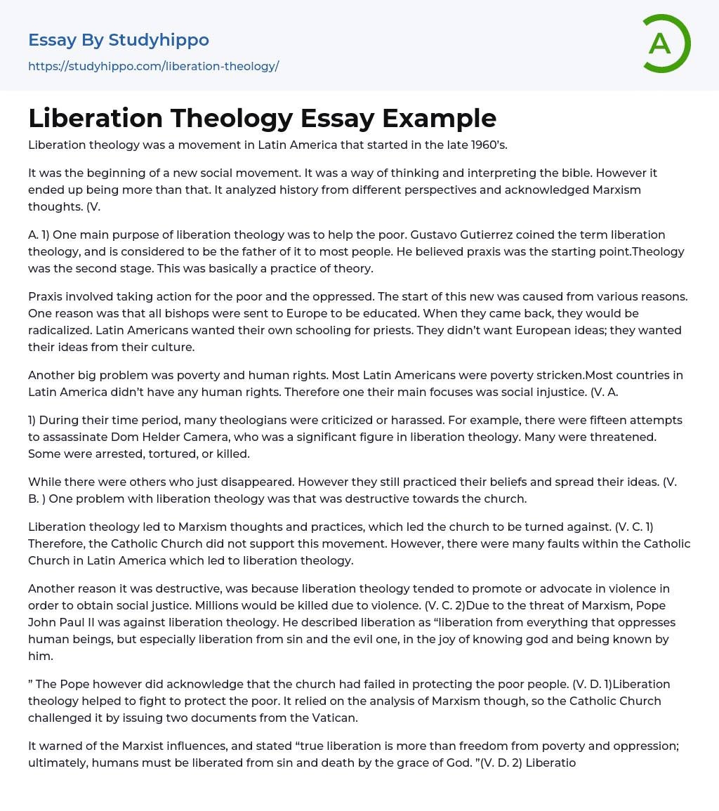 Liberation Theology Essay Example