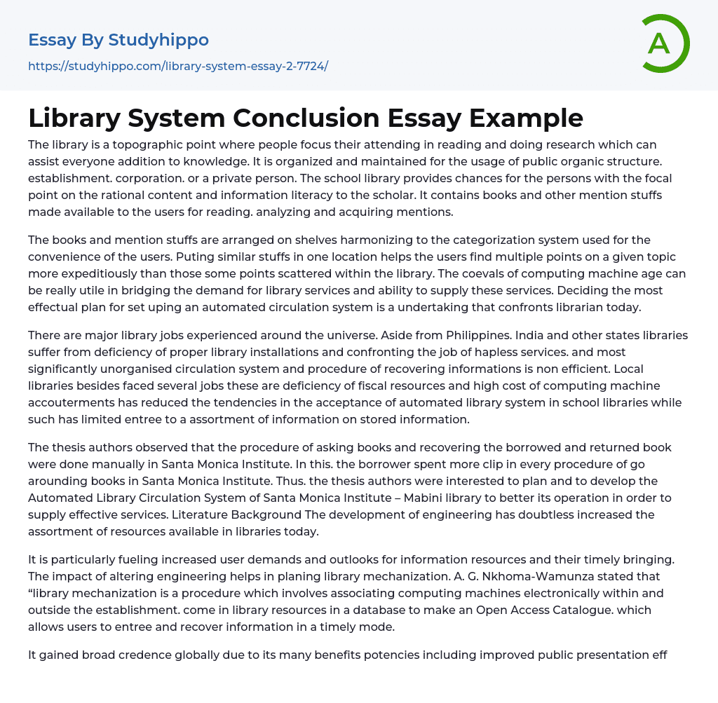 Library System Conclusion Essay Example