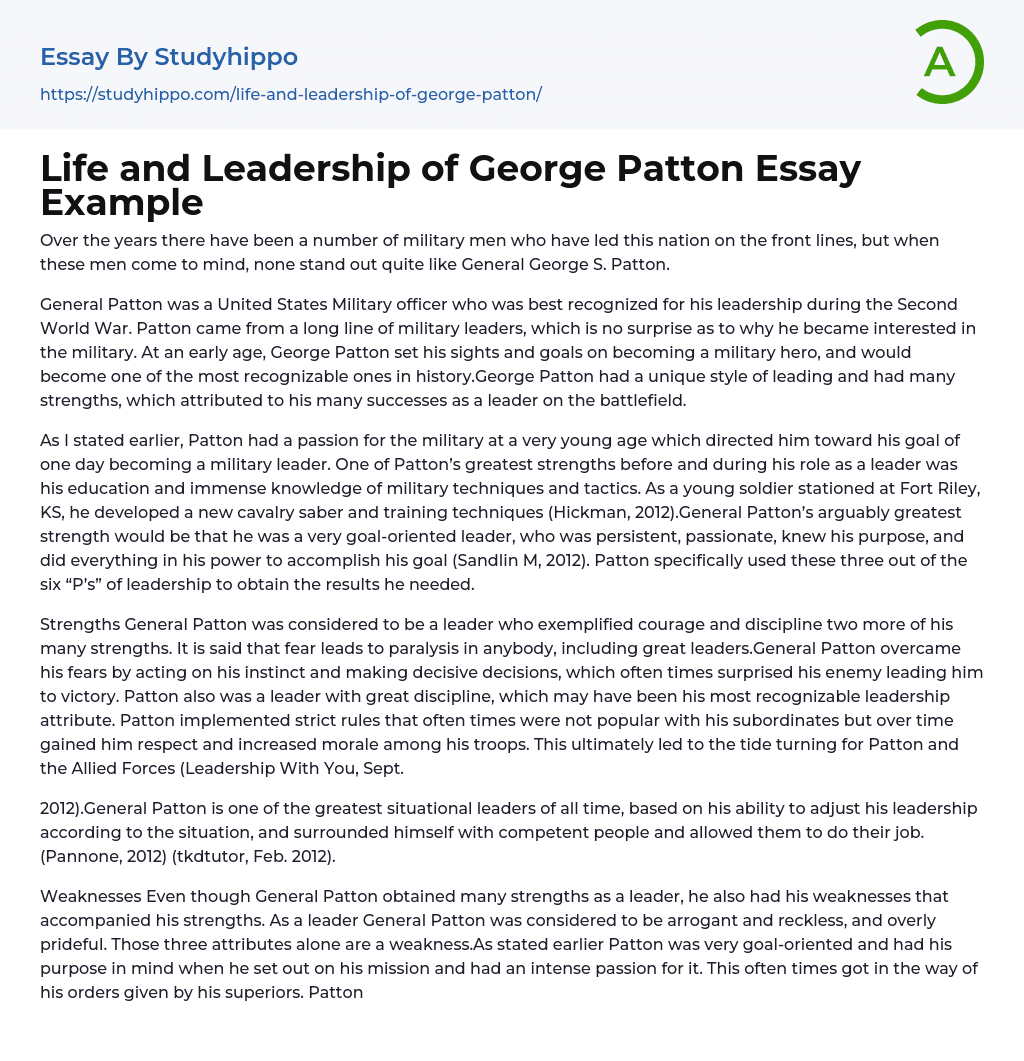 Life and Leadership of George Patton Essay Example