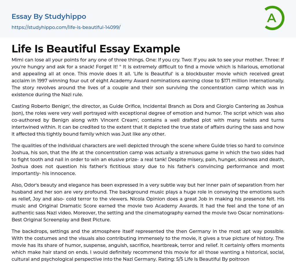 Life Is Beautiful Essay Example