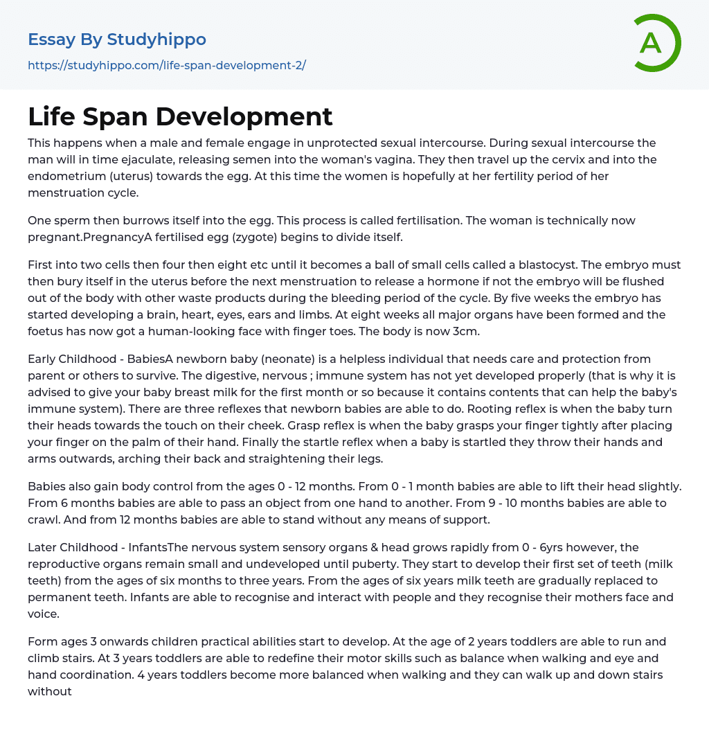 Life Span Development Essay Example