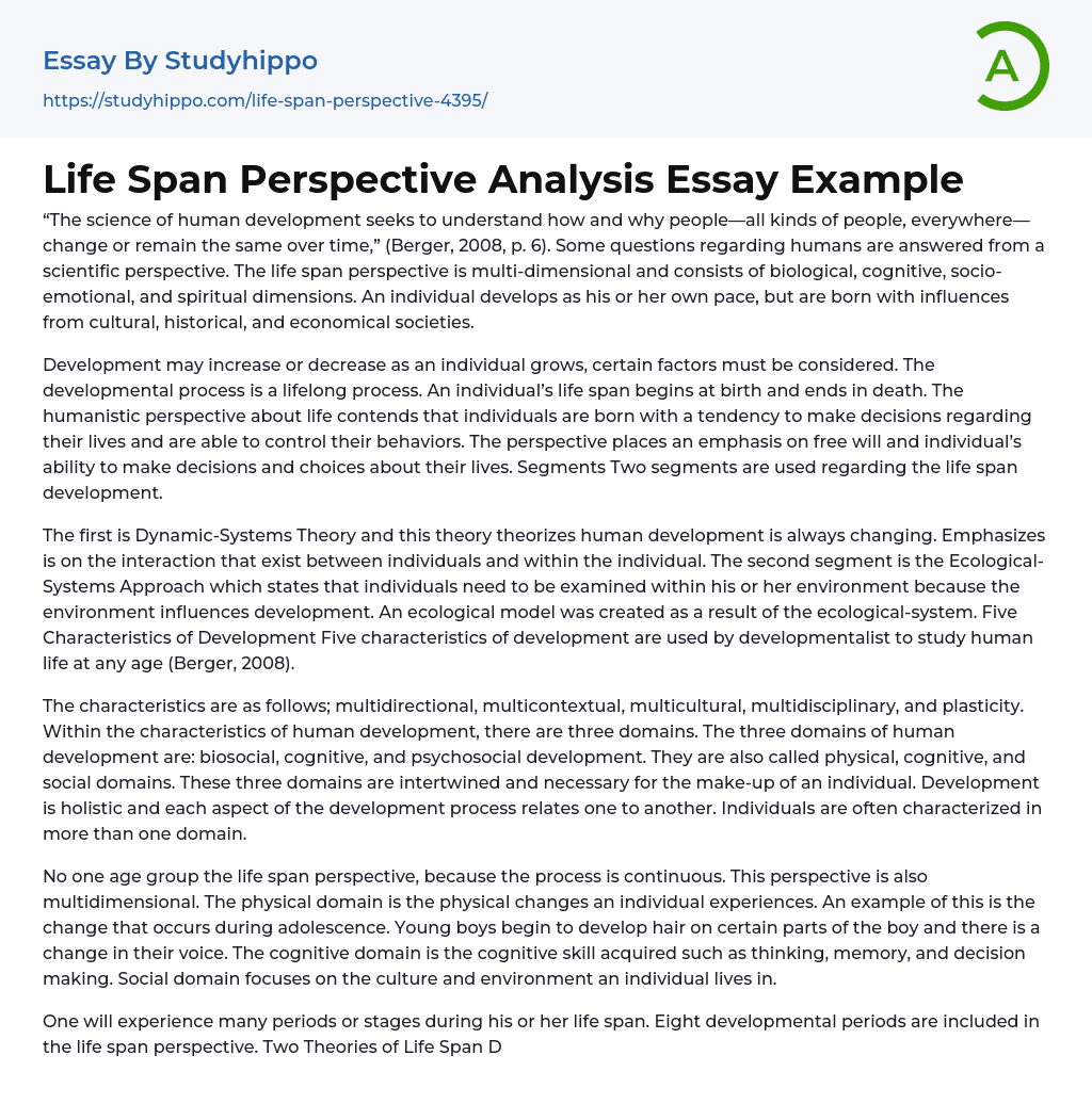 Life Span Perspective Analysis Essay Example