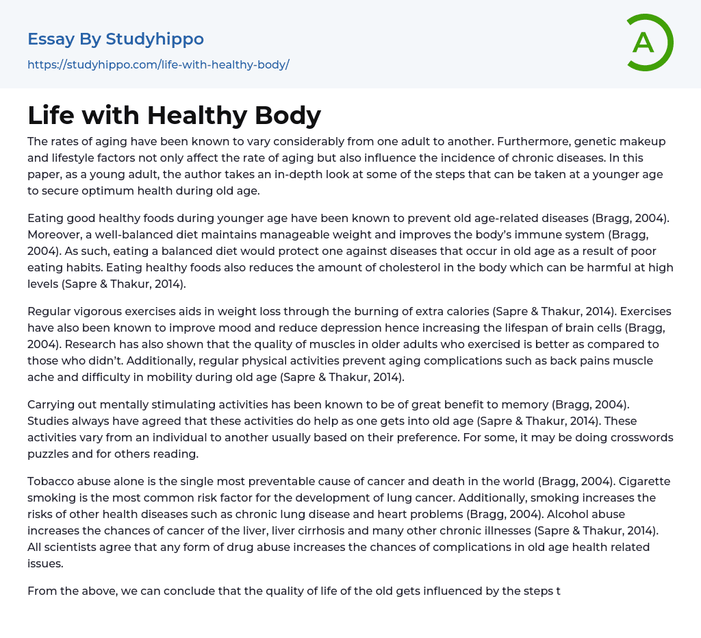Life with Healthy Body Essay Example