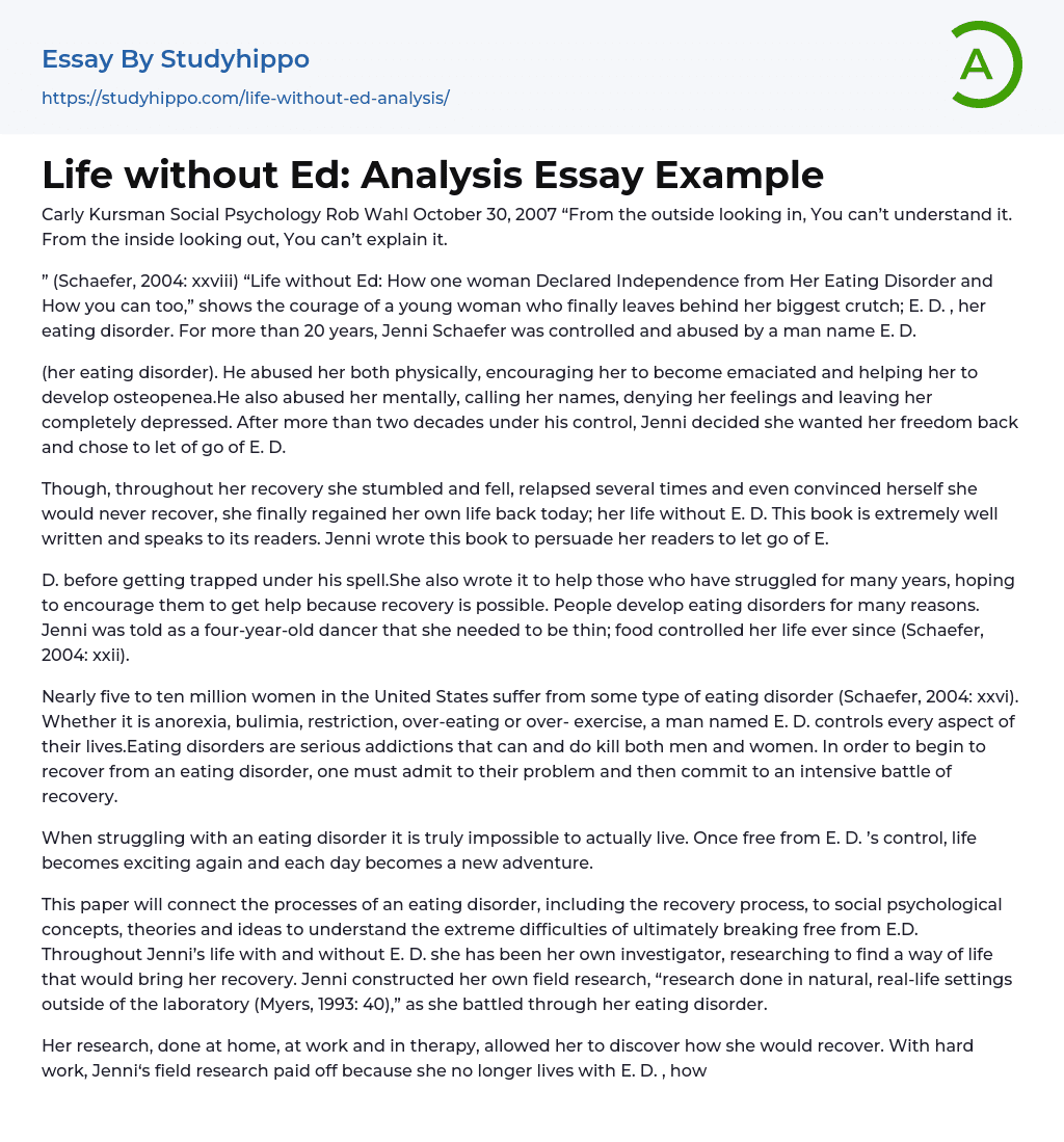 Life without Ed: Analysis Essay Example