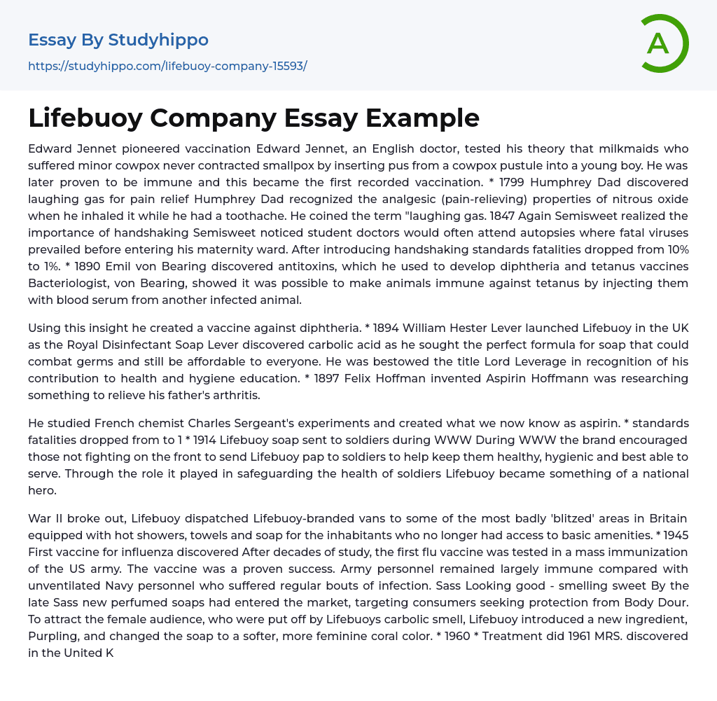 Lifebuoy Company Essay Example