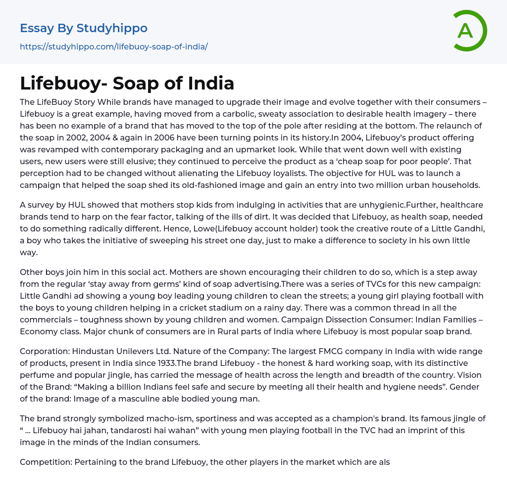 Lifebuoy- Soap of India Essay Example