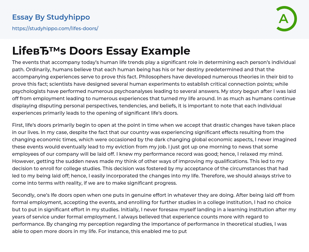 Life’s Doors Essay Example