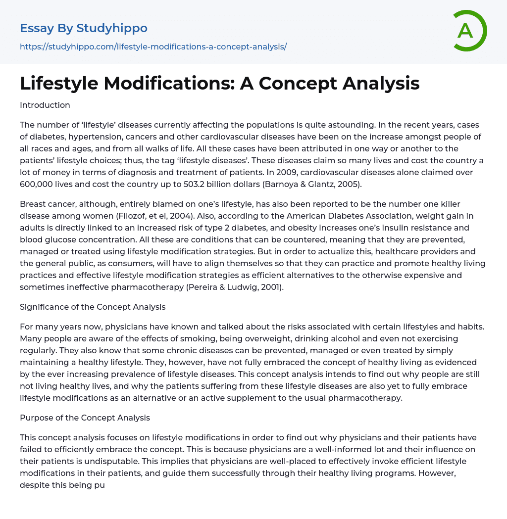 Lifestyle Modifications: A Concept Analysis Essay Example
