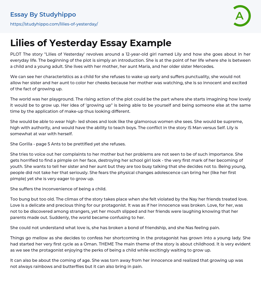 Lilies of Yesterday Essay Example