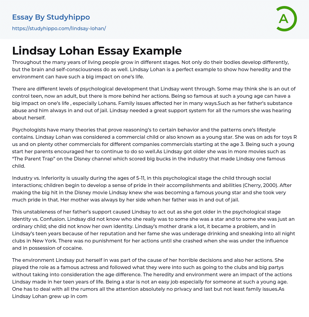 Lindsay Lohan Essay Example