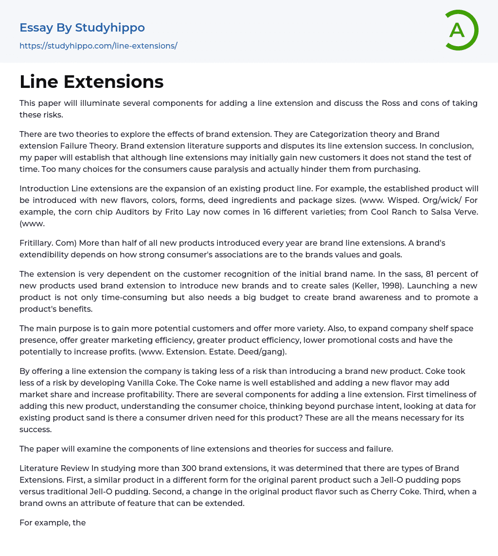 Line Extensions Essay Example