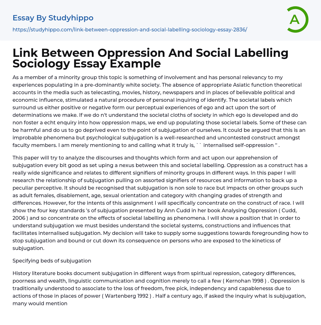 Link Between Oppression And Social Labelling Sociology Essay Example