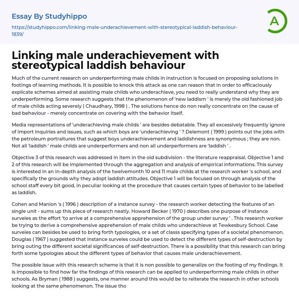 Linking male underachievement with stereotypical laddish behaviour Essay Example